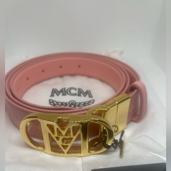 MCM Accessories - MCM ADJUSTABLE LEATHER BELT NWT COLOR BLOSSOM PINK WITH WHITE LOGO. 🌸
